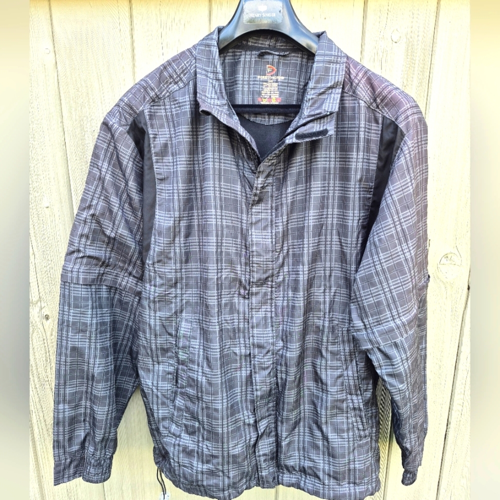 Vintage Men's Gray Plaid Windbreaker/Golf Jacket with Zip-off Sleeves - Size L/G